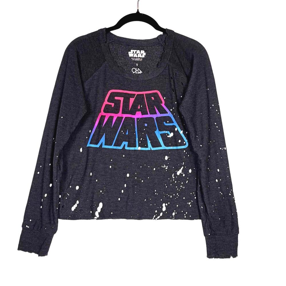 Chaser Star Wars Distressed Cropped Sweatshirt Galaxy Paint Splatter S